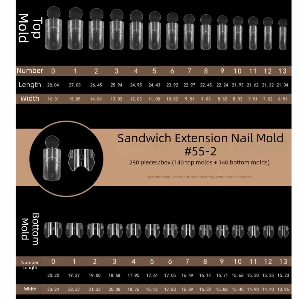 280pcs 14 Sizes Sandwich Dual Nail Forms Square Oval Acrylic Nail Extension  for Manicure Tools