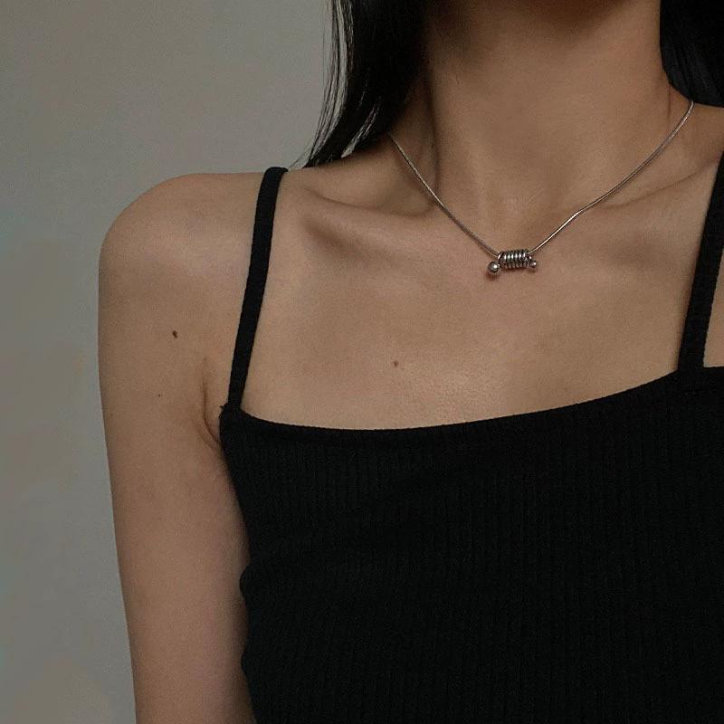 Stainless SteelMinimalism Coil Spring Shape Charms Snake Bone Chain Choker Necklaces Pendant For Women Accessories