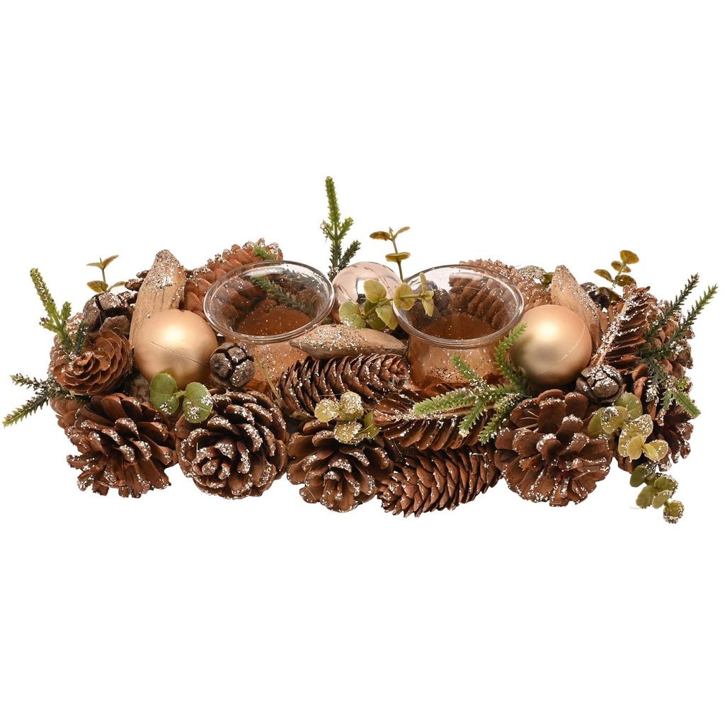Gold Glitter Pinecone Candleholder with 2 Glasses