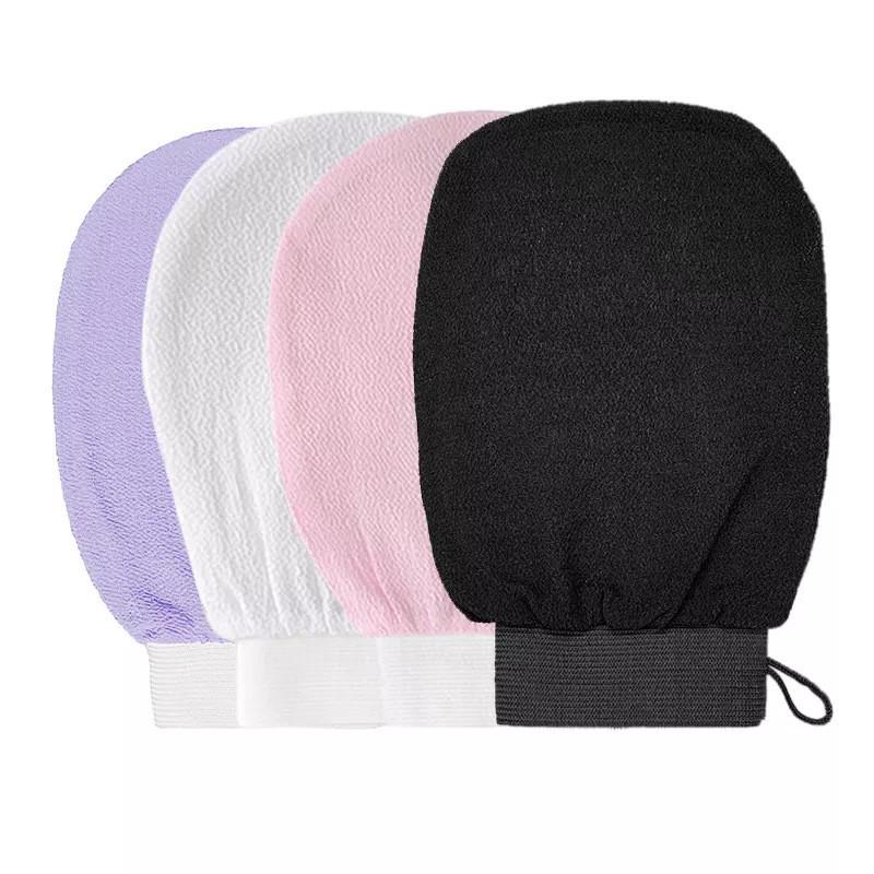 Black Double-Sided Exfoliating Mitt: Fine & Coarse Sand for Painless Mud Removal, Back Scrubbing, and Shower Massage.