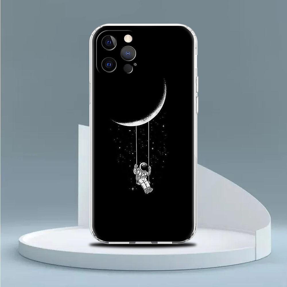Transparente Hülle für Apple iPhone 14 13 11 12 Pro 7 8 Plus XR X XS Max 6 6S 14Pro Silikon Handyhülle Mond Astronaut