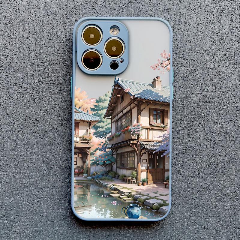 Vintage Oil Painting House Phone Case For iPhone 16 15 7 8 Plus SE2 XR XS X 11 13 12 Pro MAX Mini 14 Pro Max Flower Cover