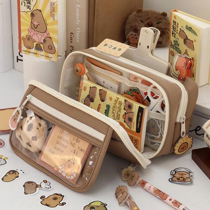 Doppellagiges Federmäppchen, große Kapazität, minimalistisches Federmäppchen aus Stoff für Schülerinnen, Schreibwaren-Organizer, Stiftetaschen