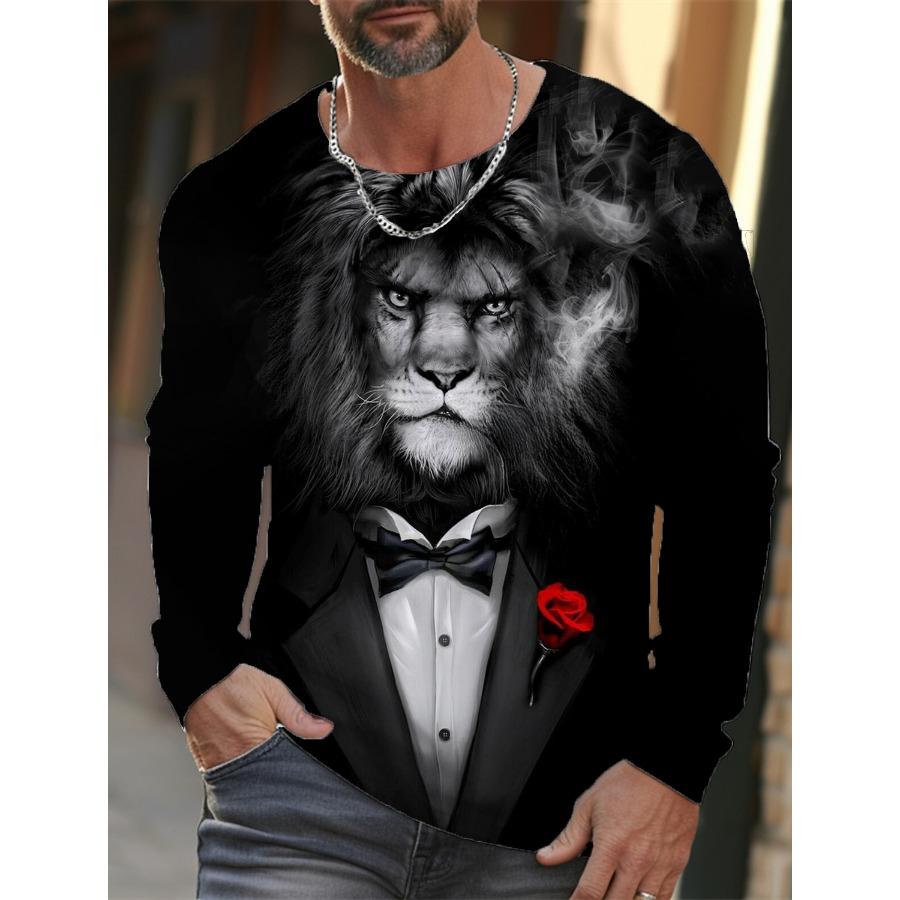 Pánská jarní podzimní zvířecí trička s kulatým výstřihem a dlouhým rukávem Pánské sportovní oblečení plus size Vintage 3D potisk tričko