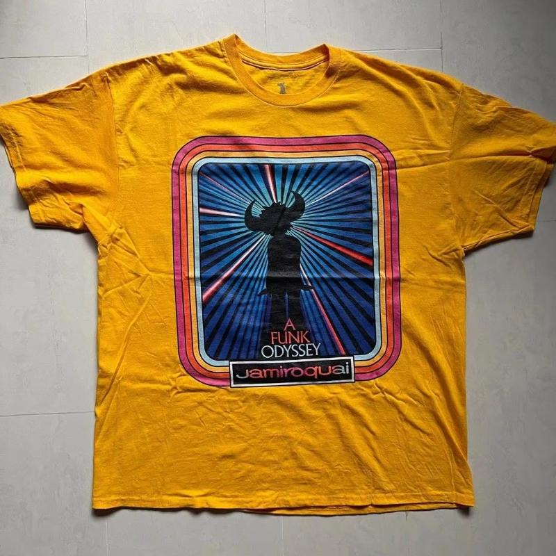 Retro High Street Sports Tshirt Printed Cotton Casual Tshirt Rock Y2k Top Retro Jamiroquai Band Pattern Repint Tshirt