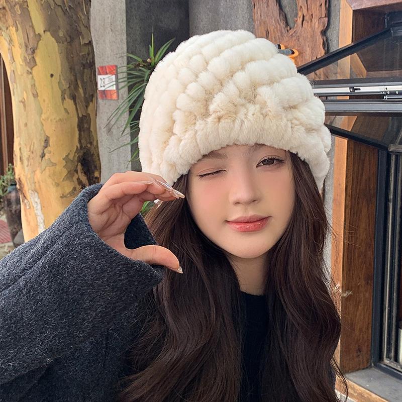 Căciulă din Păr de Iepure Rex Real pentru Femei, Căciulă Groasă din Păr, Blană, Caldă și cu Protecție pentru Urechi, Căciulă Tricotată Plușată, Toamnă și Iarnă, Căciulă Baotou