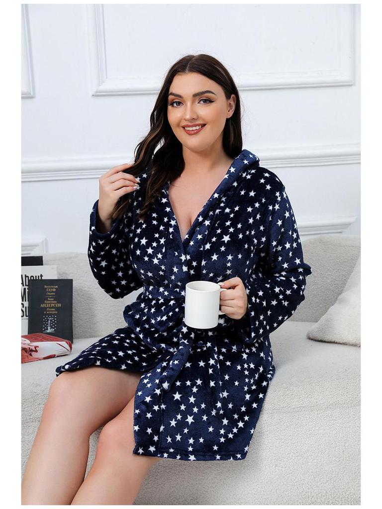 Puszysty Szlafrok Flanelowy Świąteczny Renifer Plus Size - Przytulny i Gruby
