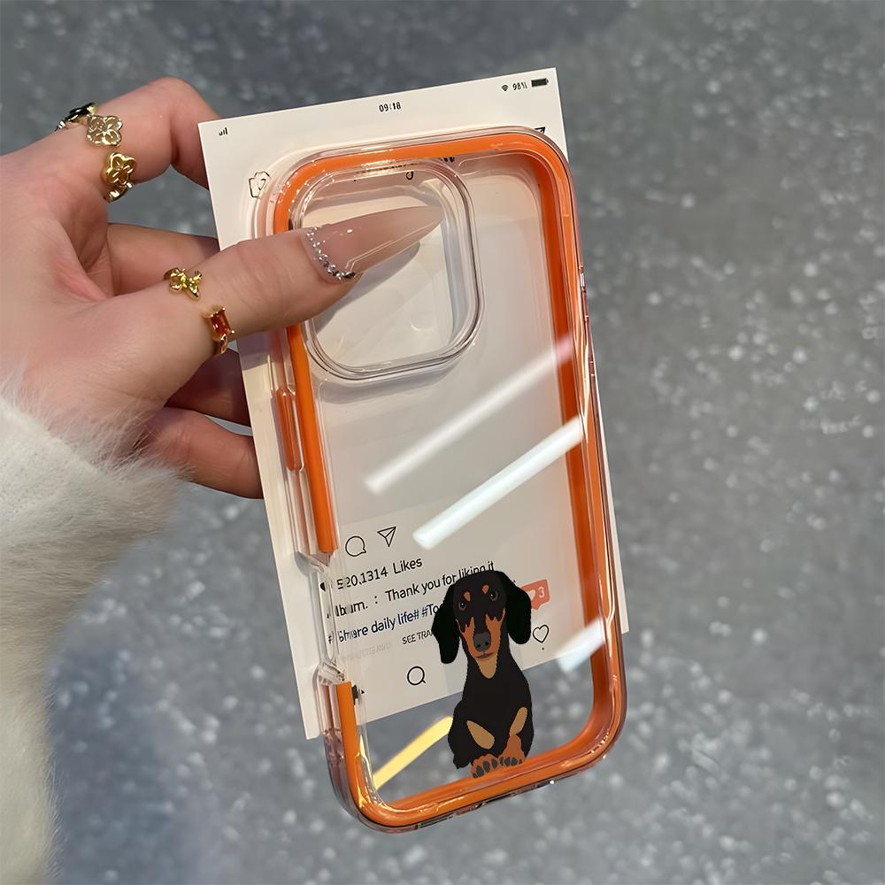 Dachshund Dog Pattern Clear Phone Case For iPhone 17 16 15 14 13 12 11 Pro Max Air Plus 2 In 1 Candy Color Silicone Soft Cover