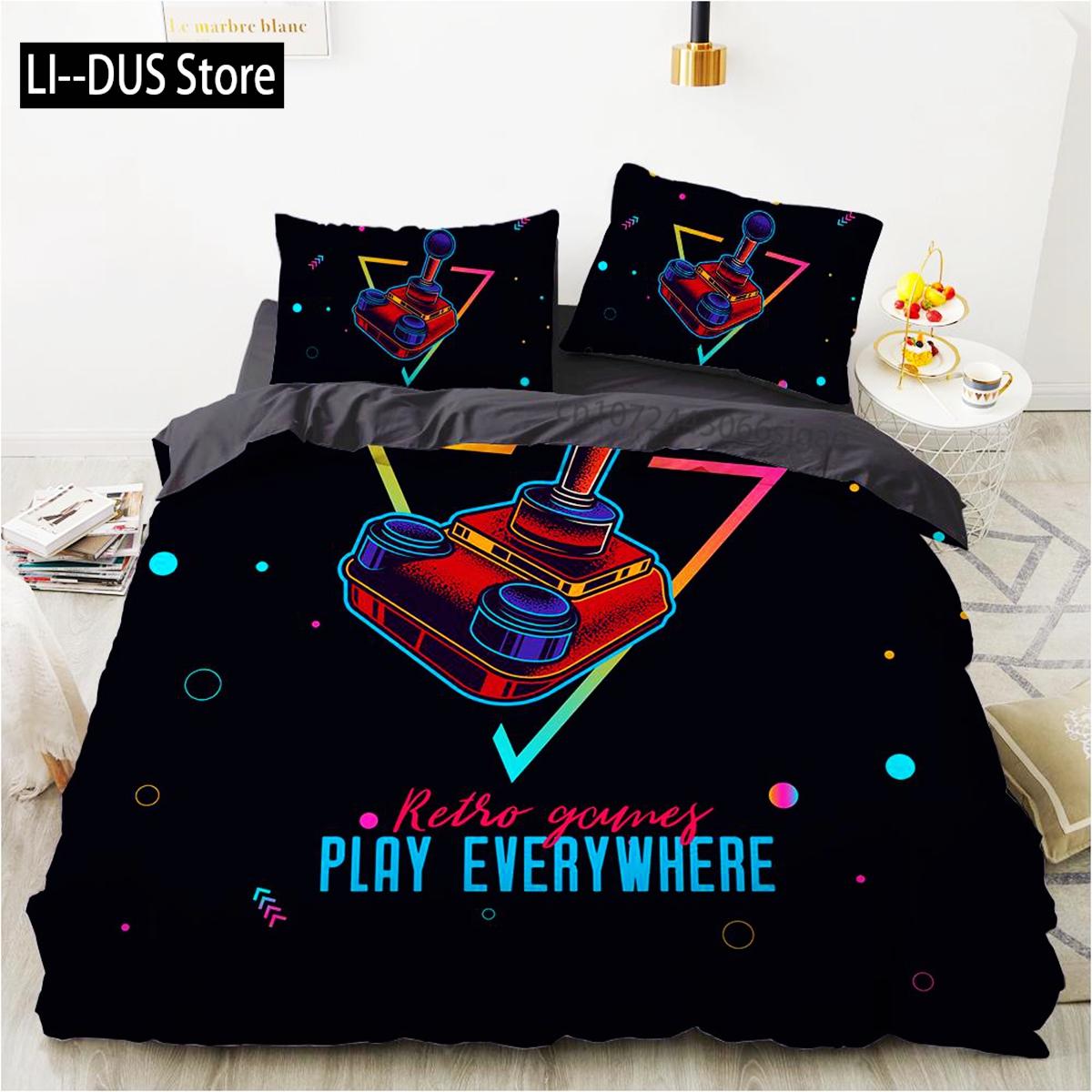 Comforter Game Microfiber Colorful Gamepad Print Bedding Set Boys Teens Video Game Gamepad Play Everywhere Comforter Comforter (quilt)-EU Single(135*200cm)3pcs