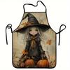1pc Halloween Witch Apron Durable Polyester Kitchen Apron with Black Cat Pumpkin Design Washable Reusable for Cooking
