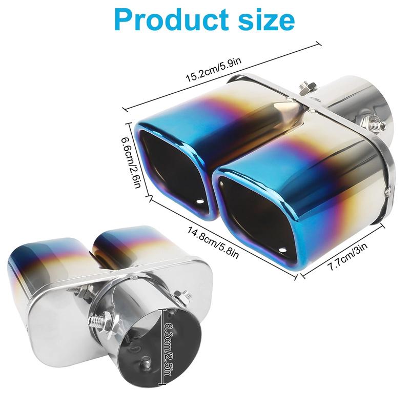 Muffler Tip Dual Outlet Universal Square Exhaust Tip Exhaust Pipe Stainless Steel Exhaust Tip Nozzle Car Tail Throat Accessories