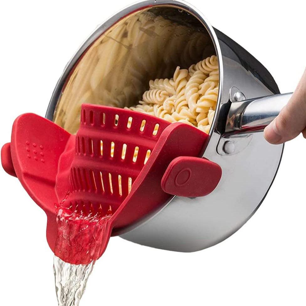 Clip-On Strainer for Pots & Pans Durable Plastic Kitchen Colander for Pasta, Meat, Vegetables, Fruits Clamp Filter