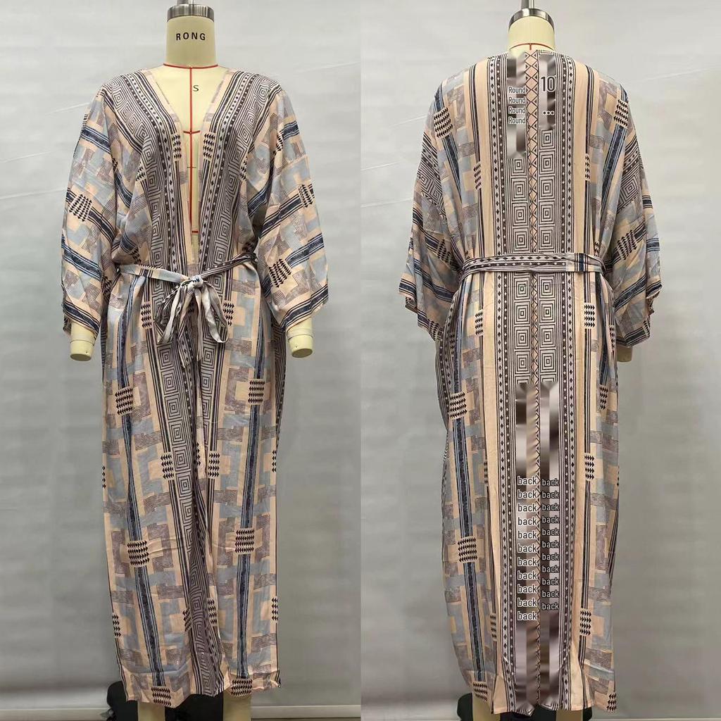 Viskose-Print Urlaubskimono-Cardigan: Long Beach Cover-Up mit Sonnenschutz
