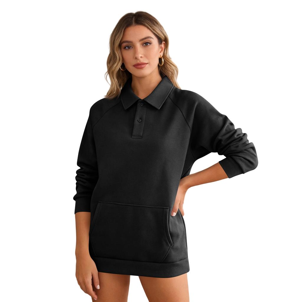 Women's Casual Button Down Long Sleeve Sweatshirt with Pockets and Lapel Collar