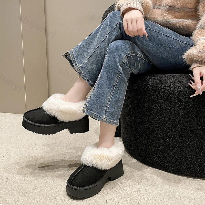 Retro Flauschige Lässige Dicke Sohle Baumwollstiefel für Damen Winter Warm Weich Bequem Mode Vielseitig Plüsch Klobige Schneestiefel