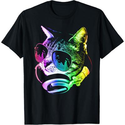 Rainbow Music Cat T-Shirt for Men Women Girls Kids