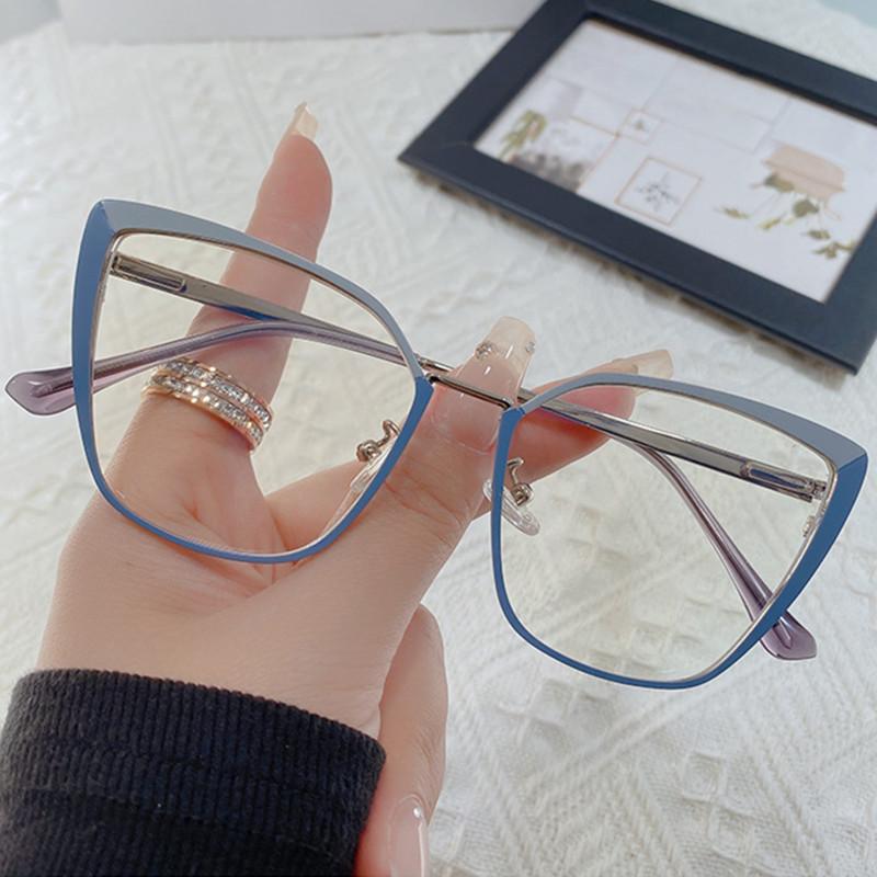 1.67 1.74 -8 To +8 New Fashion Brand Design Retro Cat Eye Frame Photochromic Anti Blue Light Computer Women Reading Glasses Farsighted Diopters