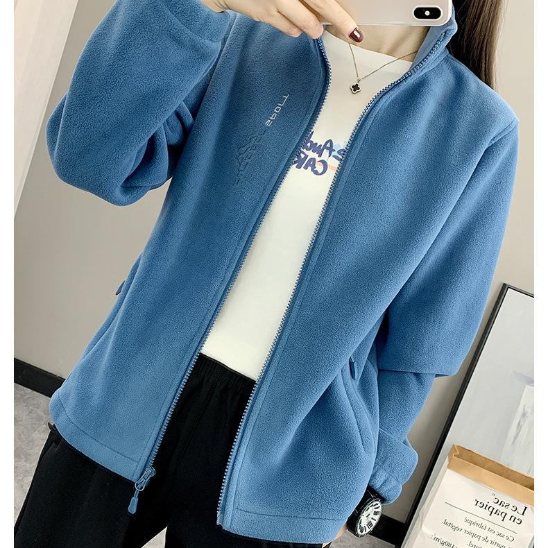 Winter Fleece Hiking Jacket Women Thicked Climbing Running Sweatshirt Double Side Zipper Stand Collar Sport Coat