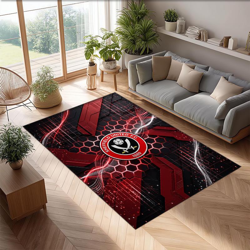 Sheffield United Football Print Crystal Velvet Rug, Comfortable Water Absorbent Non Slip Indoor Floor Carpet