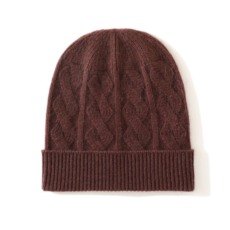 

Cashmere Autumn and Winter New Style Women s High End Solid Color Twisted Pattern Thickened Warm Fashion Casual Cuffed Knitted Hat One size