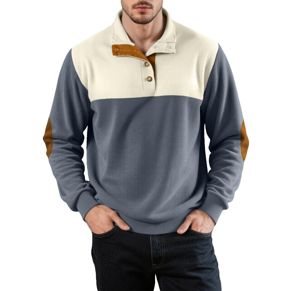 New Autumn/Winter Men's Casual Button-Down Half-Stand Collar Jacket Stylish Colour-Blocked Pullover Hoodie for Men