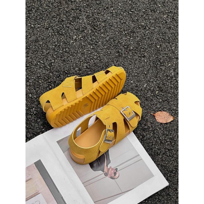 

Niche design sandals summer new retro square buckle half slippers hollow breathable pig cage sandals 40 жовтий