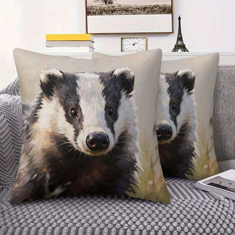 Federa per Cuscino Decorativa Ritratto di Tasso Carino Stampa Stile Pittura ad Olio Animale per Amanti della Fauna Selvatica Decorazione per la Casa