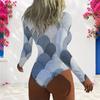 Women Plus Size High Neck Long Sleeve Front Zip Printed One Piece Swimsuit