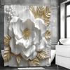 ~O~Embossed Camellia Creative Shower Curtain, Bathroom Decorative Shower Curtain, Waterproof Shower Curtain with Hooks