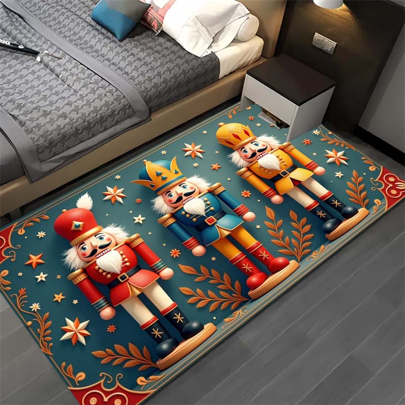 Christmas Nutcracker Soldier Print Area Rug Non‑Slip Floor Mat Festive Holiday Home Decor