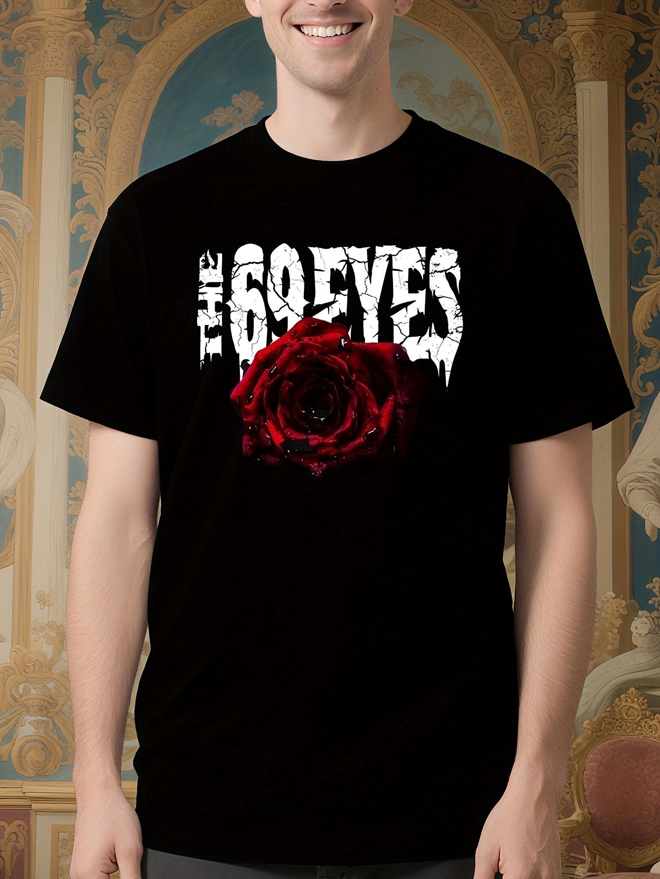 Gothic Heavy Metal Tshirt - Black Tee with Red Rose Graph... M