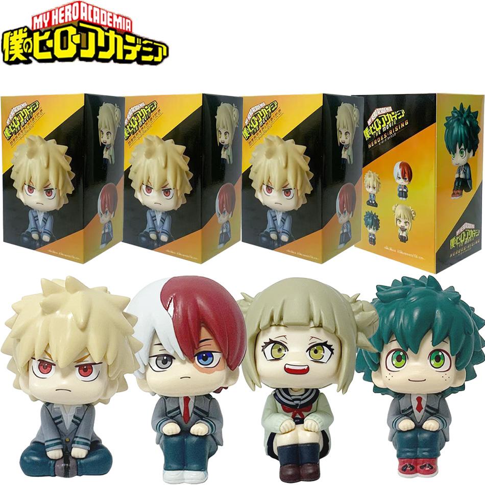 New 4Pcs Anime My Hero Academia Q Versio Midoriya Izuku Bakugou Katsuki Ochaco Uraraka Anime Figure Toys For Kids Christmas Gift