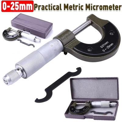 Carbon Steel Outside Micrometers Thread Scale 0-25mm Mechanical Micro Caliper Hand Tool Practical Micrometer Gauge