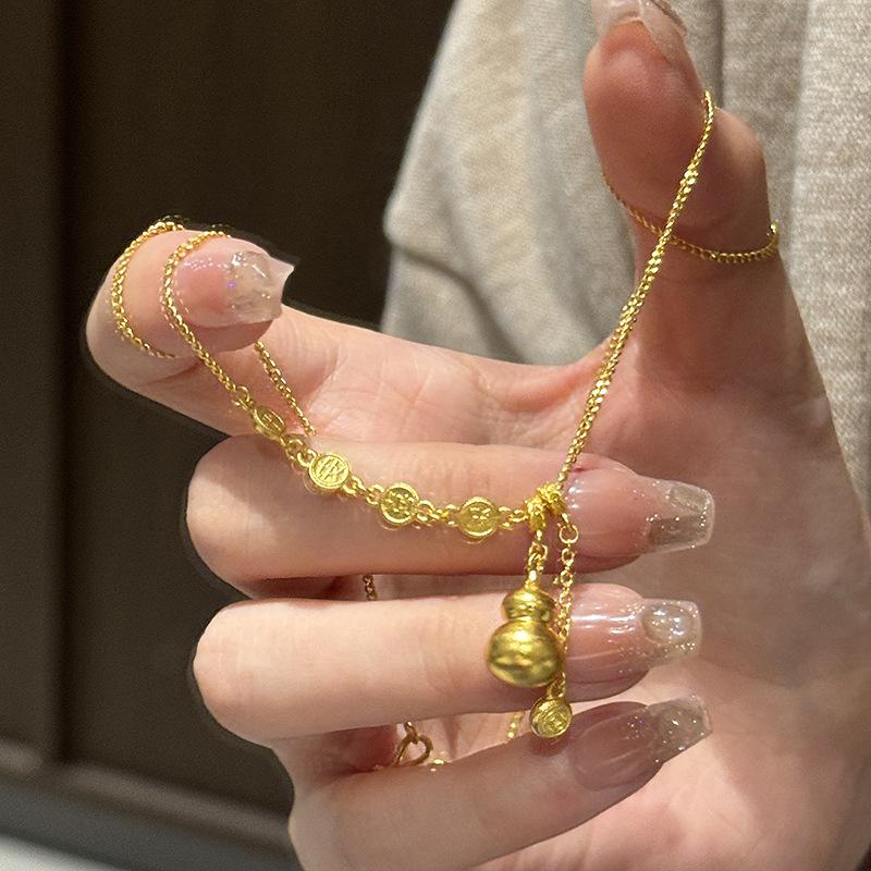 Retro and Minimalist Chinese Style Stereoscopic Glossy Gourd Necklace New In Irregular Tassel Pendant Party Fine