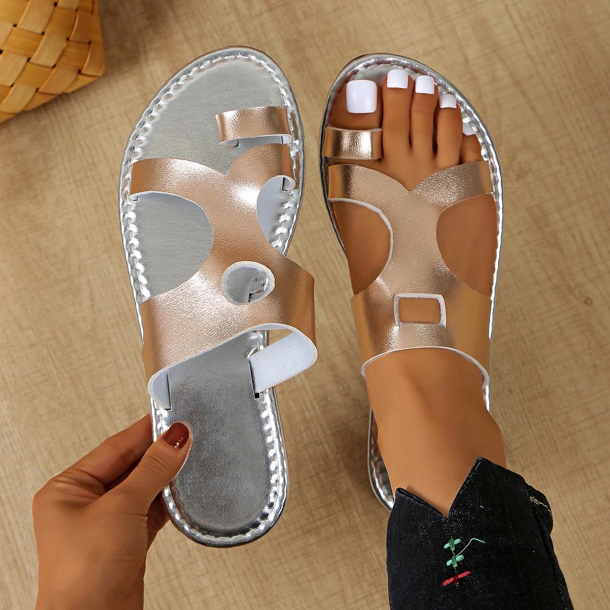 

Трендовый набор сандалий-балеток для пальцев, однотонные, большого размера, повседневные, универсальные, пляжные, крутые шлепанцы 35