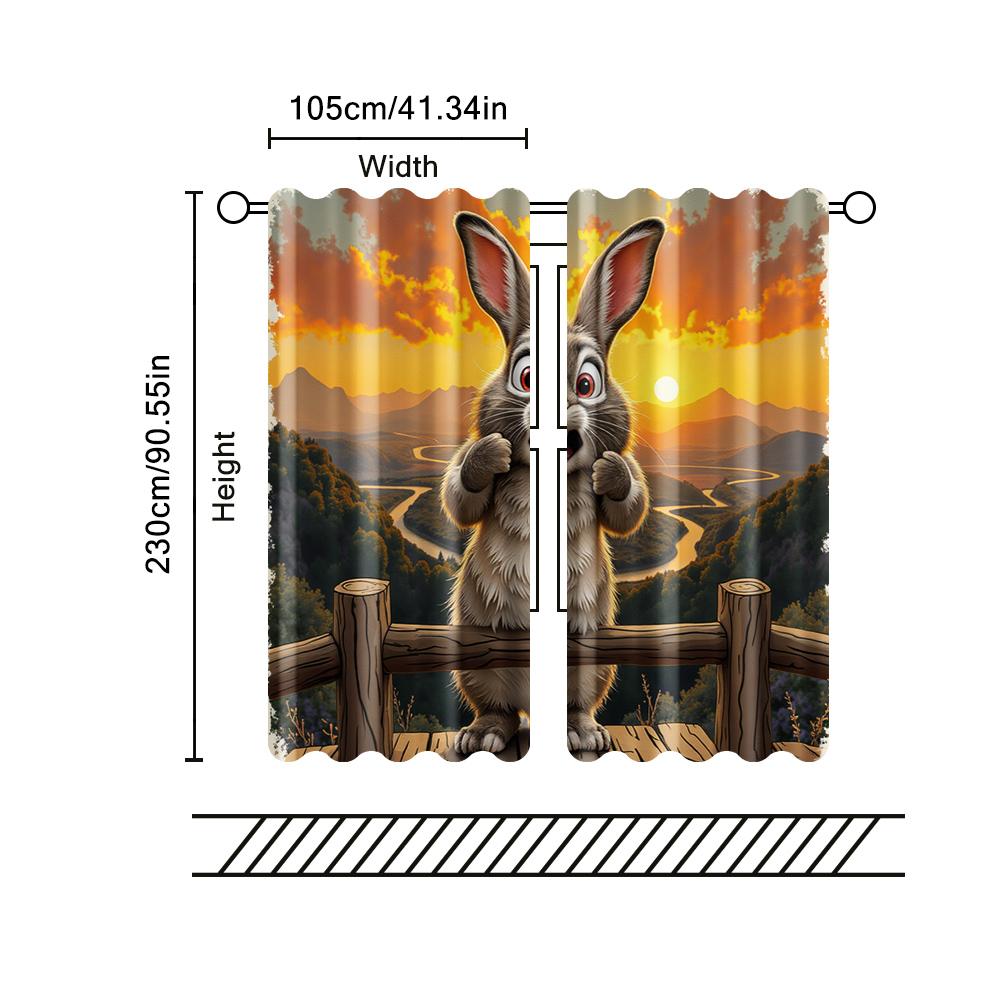 Set Of 2 Filtering Curtains Excluding Rods Non Movable Without Batteries Whimsical Rabbit Use Bedrooms Living Rooms Curtain Polyester Perfect For Area