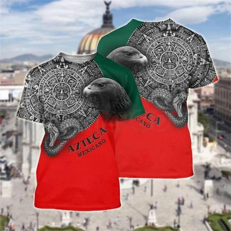 3D Printed Mexican Flag and Emblem Pattern T-shirt Summer Fashion Casual Short Sleeve Top Personalized Trendy O-neck Street Wear
