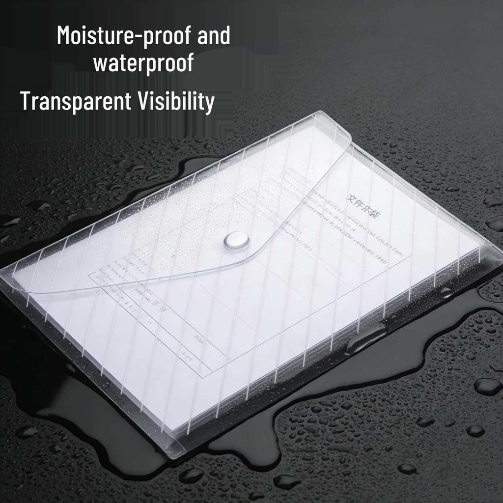 Transparent A4 Snap Button File Bag – Colored, Thickened Document Organizer