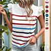 Women's New Summer Casual Lace Lace Decoration Ruffle Sleeve Striped T-shirt