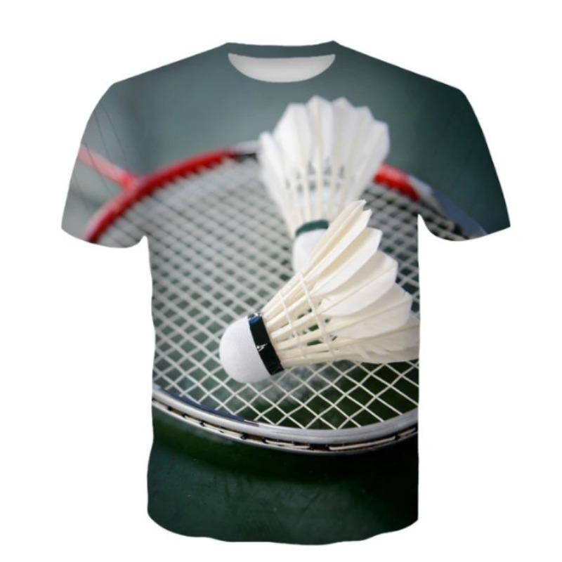 Men's 3D Printed T-Shirt Badminton Pattern Print Outdoor Fitness Breathable Quick Drying Sports Short Sleeve O-Neck Pullover Casual Top