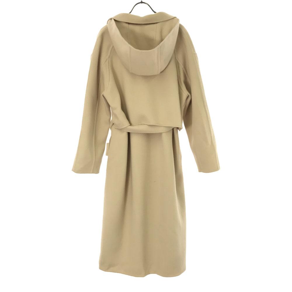 ELENDEEK wool blend Hoody Long coat 1 off white Waist belt Women Used