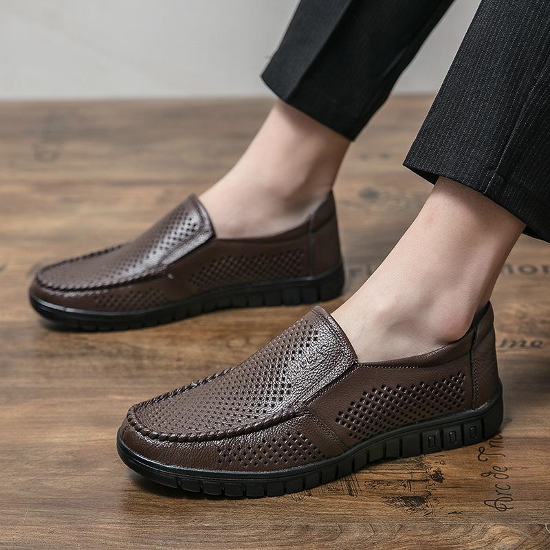 Leather Shoes Men'S Breathable Leather Hollow Hole Sandals Young Men'S Business Leisure Cool Leather Shoes Are Available In Stock