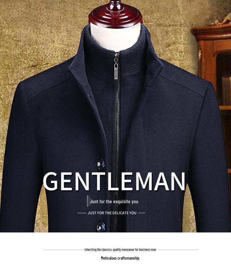 Autumn/Winter Men's Non-Iron Woolen Business Coat with Thick Lining, Fashionable.