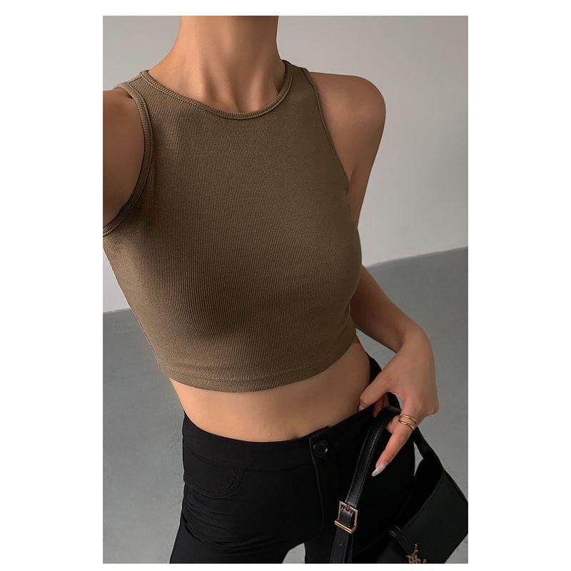 

Neva Black Knitting Silm Sleeveless I-Shaped Vest Deep Khaki In Stock S