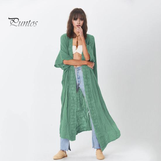 Cardigan de plajă pentru doamnă Cremă solară Anti-UV Mâneci lungi Dantela Stil boem Bikini acoperire Lungime la gamba subțire Haina de vacanță în stil liber de zi cu zi