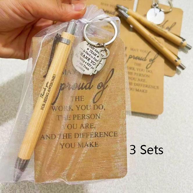 1Sets Employee Appreciation Gifts Bulk Christmas Thank You Notebooks Inspirational Bamboo Pens Keychains for Coworker Nurse