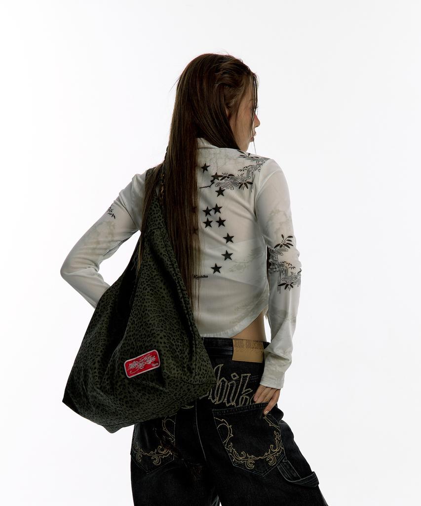 Kashiko Leopard Print Shoulder Bag Khaki