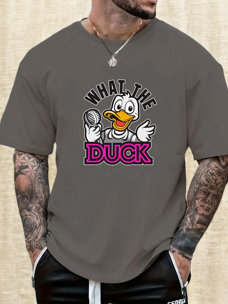 Mens WHAT THE DUCK Cartoon Duck Graphic Cotton TShirt Short Sleeve Breathable Comfort Fit Soft Light Casual Daily Wear Top