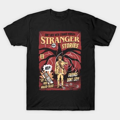 Men Black Print T-shirt Stranger Stories No-Cut Transfer Paper Print Cotton Tshirt