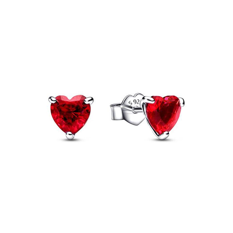 New 925 Silver Charm Sparkling Red Heart Halo Bead Fit Red Heart Necklace For Women G Ift Fine Jewelry Diy